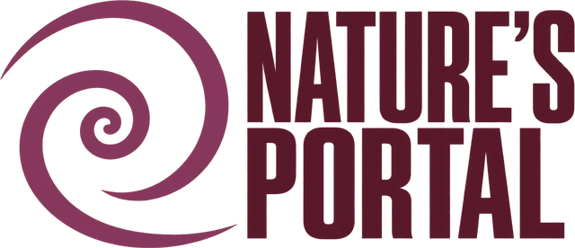 Nature's Portal: a plum spiral beside the name in burgundy capitals