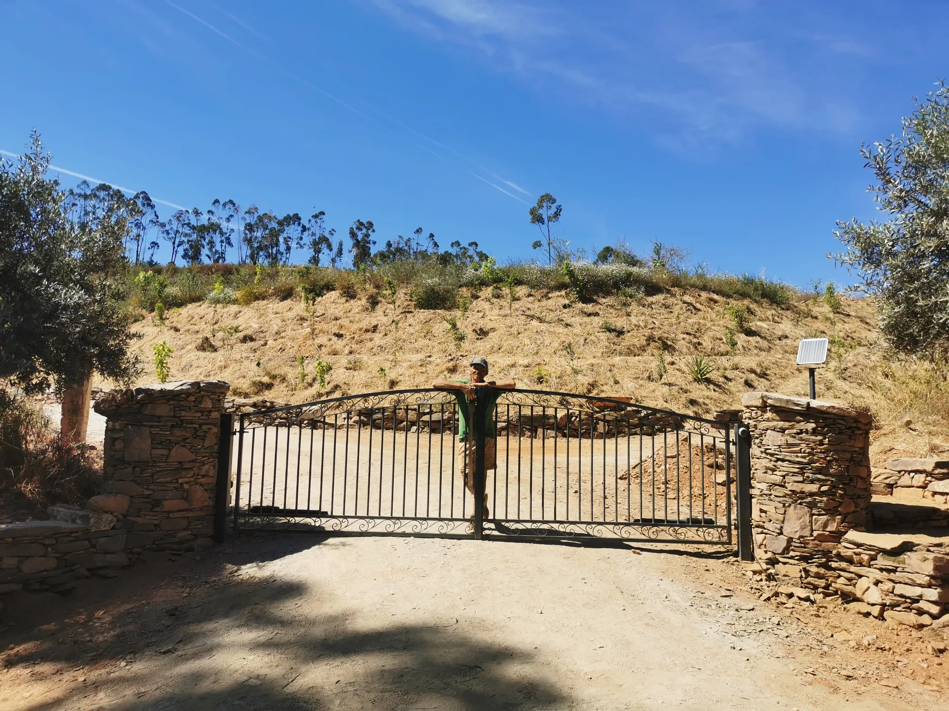 Pair of dry stone gate pillars on the hillside